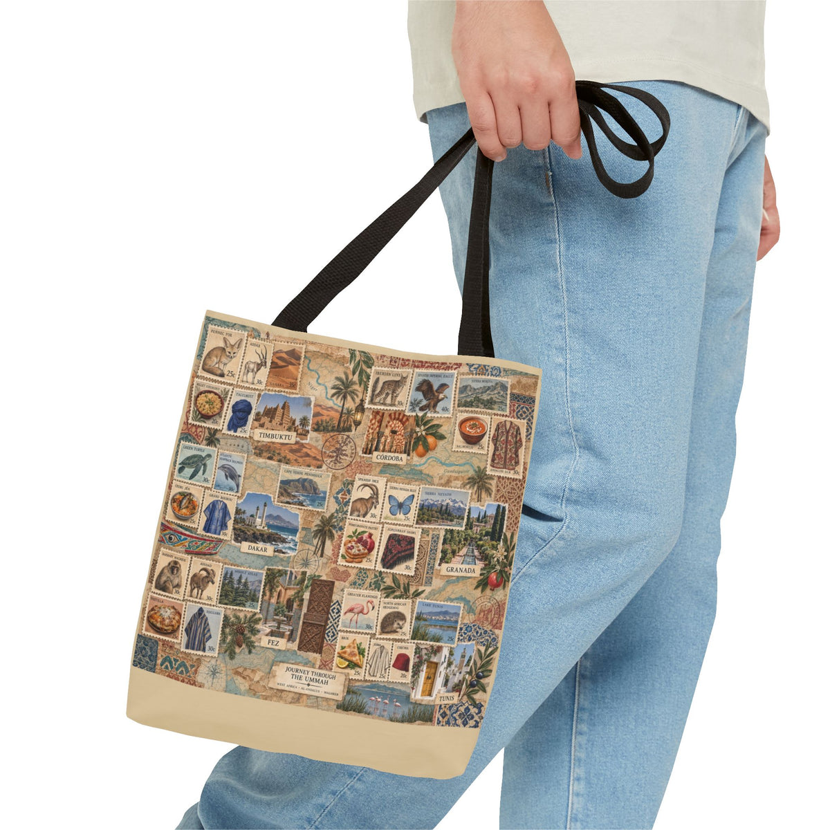 Vintage Travel Stamp Collage Tote