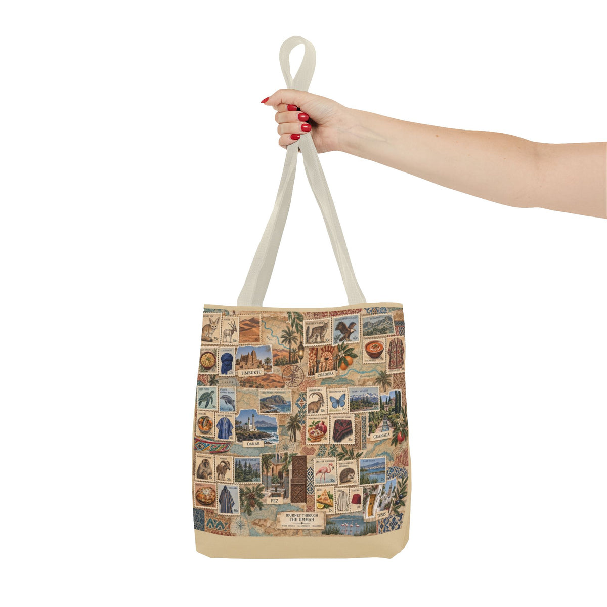Vintage Travel Stamp Collage Tote
