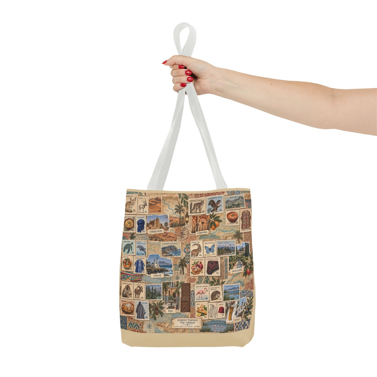 Vintage Travel Stamp Collage Tote