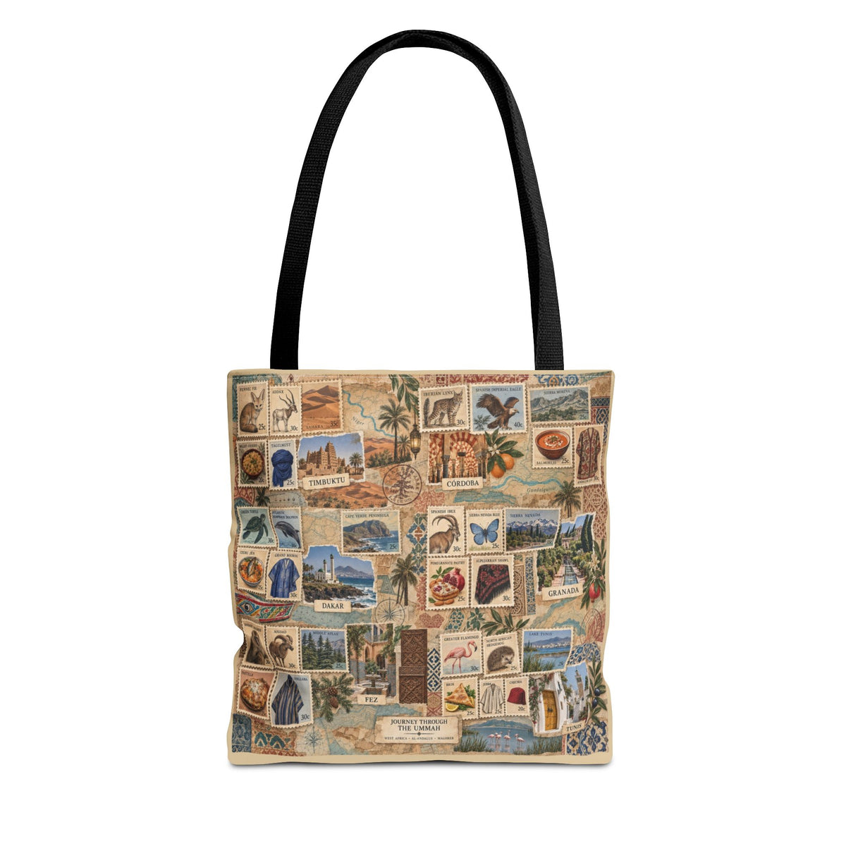 Vintage Travel Stamp Collage Tote