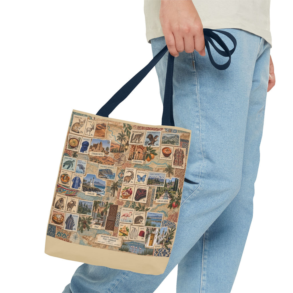 Vintage Travel Stamp Collage Tote