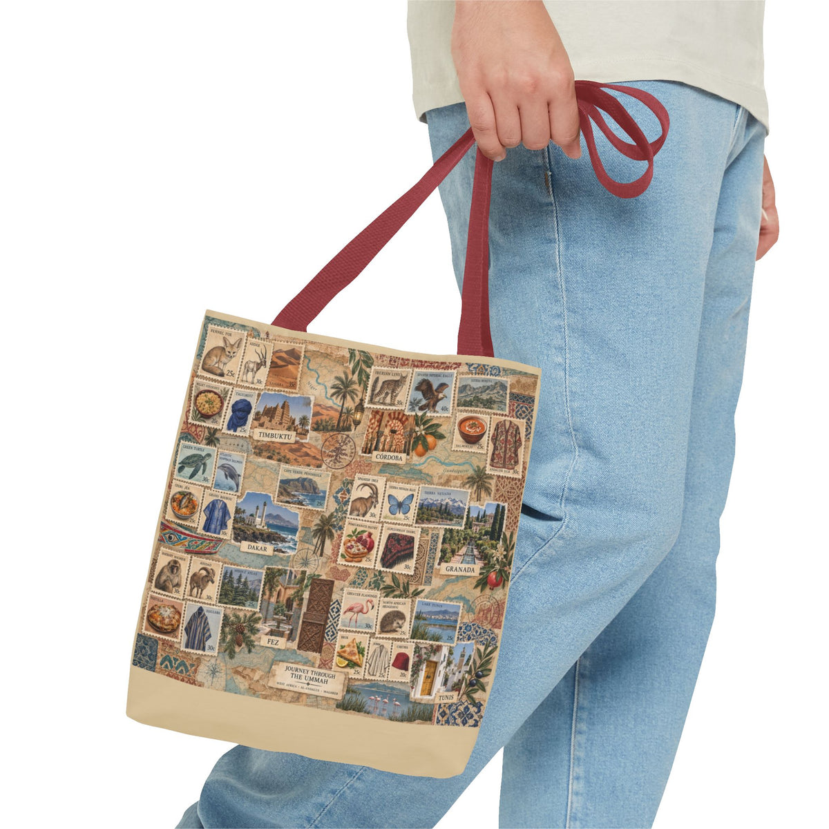 Vintage Travel Stamp Collage Tote