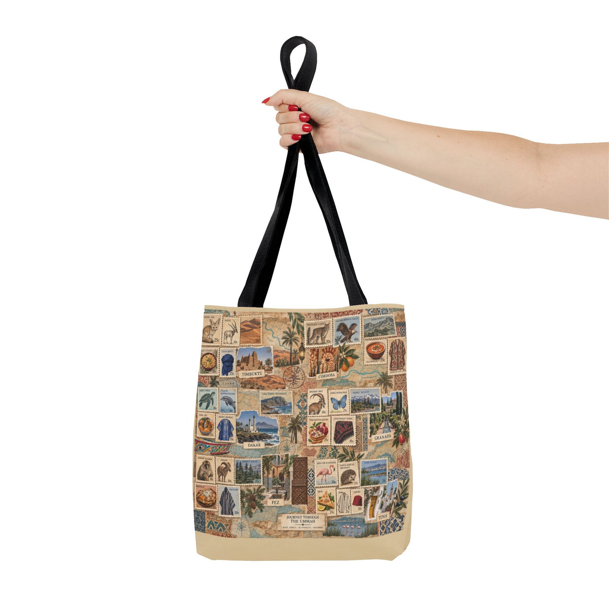 Vintage Travel Stamp Collage Tote