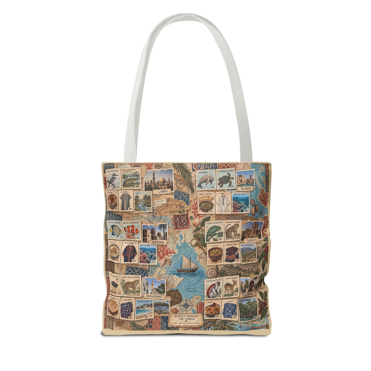 Vintage Travel Stamp Collage Tote