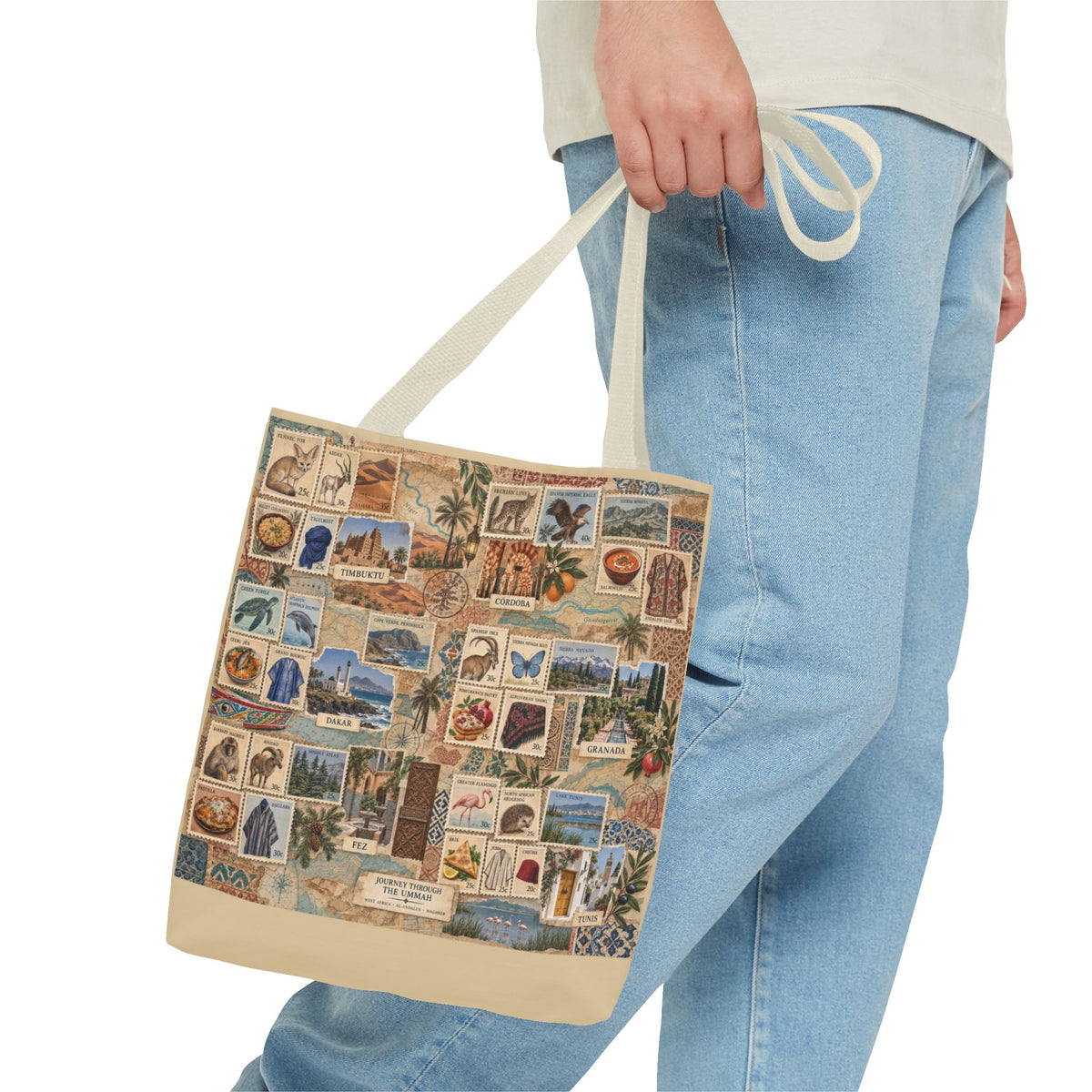 Vintage Travel Stamp Collage Tote