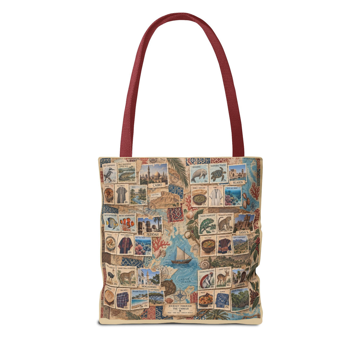 Vintage Travel Stamp Collage Tote